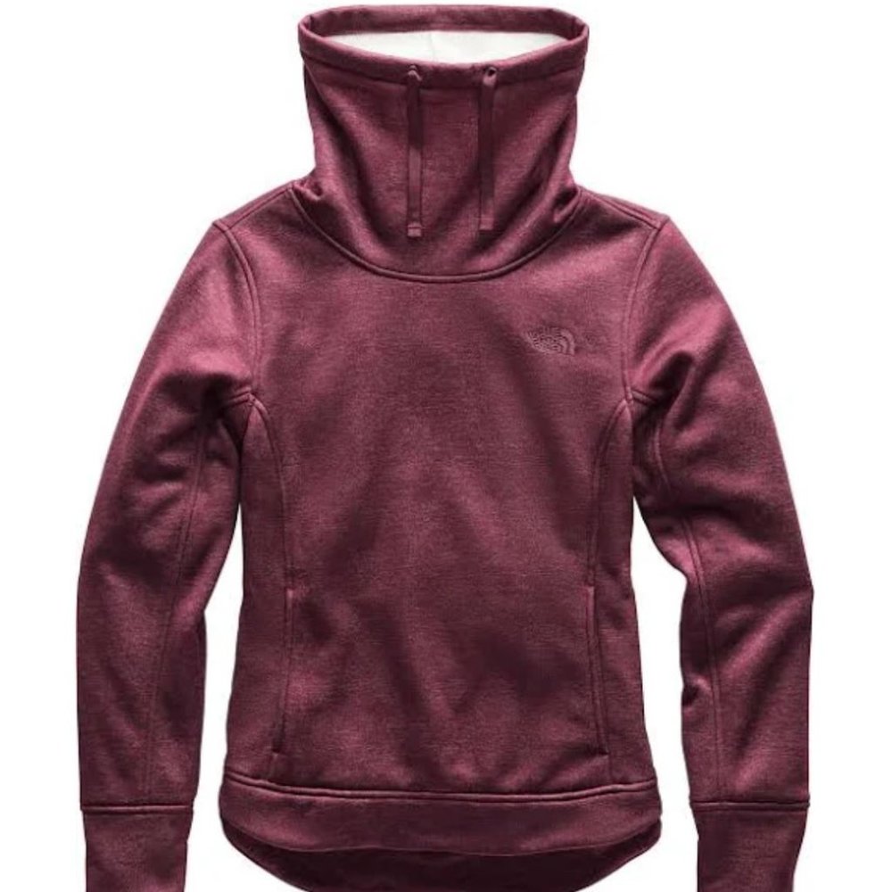New Women's North Face wine color pullover with NF logo on front